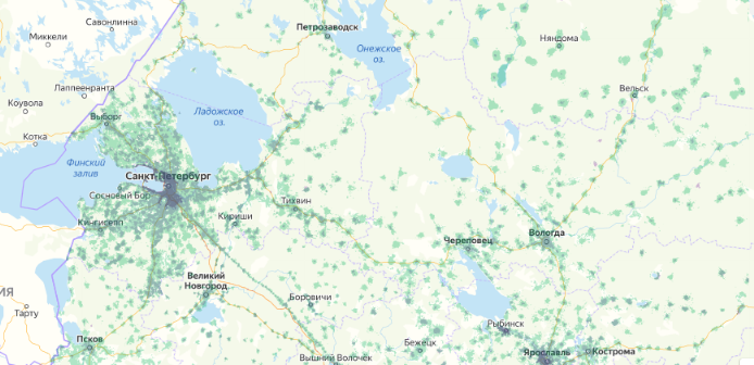 Зона покрытия МТС на карте Ноябрьск 